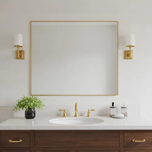 Vista 44 de 24x24 Inch Black Bathroom Mirror for Wall, Aluminum Frame Rectangle Rectangular Vanity Mirror, Modern Large for Bedroom, Living Room, Horizontal or