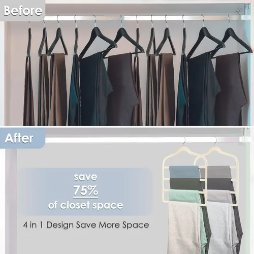 Vista 6 de DUDUCOFU - Perchas de terciopelo antideslizantes que ahorran espacio para pantalones, paquete de 4 perchas de ropa de varias capas, organizador