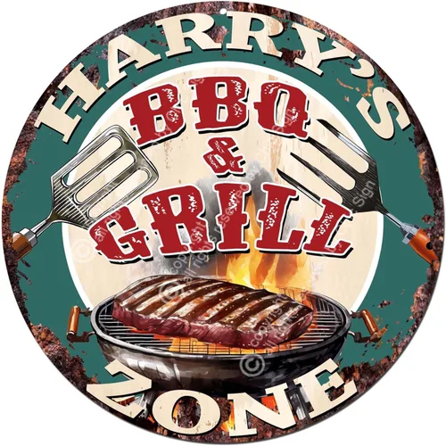 HARRY’S BBQ and Grill Zone Rustic Shabby Vintage style Birthday Valentine's Day Father's Day Christmas Gift For Bar Shed Workshop Tavern Man cave