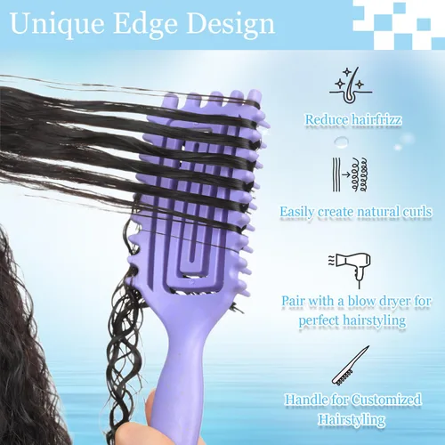 Vista 3 de Cepillo para cabello rizado, cepillo para definir rizos, cepillo para peinar hacia atrás, peine de cola de ratón, cepillo de cerdas para las puntas