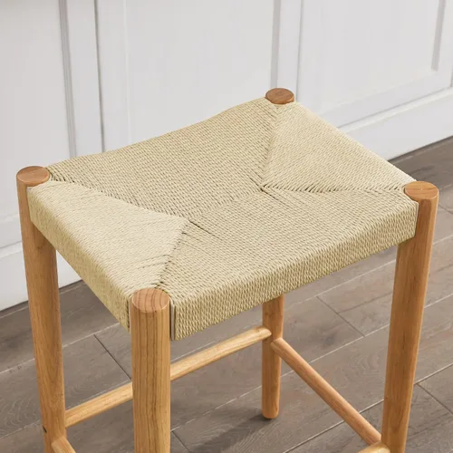Vista 4 de Taburete de bar de cuerda tejida de 25.9 pulgadas, cuerda de papel hecha y hecho a mano, se puede utilizar como taburete de mostrador, taburete