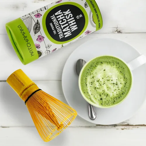 Vista 6 de Batidor de té verde matcha prémium – 100 puntas – MATCHAMAKA tradicional japonés de bambú matcha – té verde, leche matcha, polvo ceremonial matcha