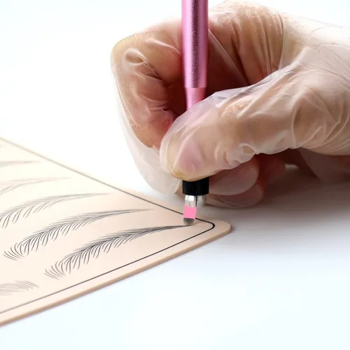 Vista 3 de 50 piezas de hoja de microblading desechables rosa #16 nano-cuchillas 0.006 in nano-agujas perfectas para trazos de cabello, cejas, agujas más finas