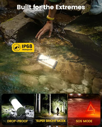 Vista 4 de Glocusent 106 luces LED para campamento, hasta 80 horas, linterna de campamento recargable de 5000 mAh con 5 niveles de brillo, 3 modos y SOS