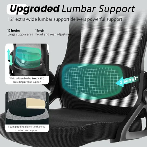 Vista 3 de Fizzin Silla de Oficina Ergonómica, Sillas de Computadora de 400 LBS con Soporte Lumbar Ajustable, Silla de Escritorio de Malla Transpirable Rosado