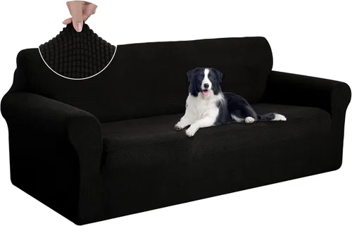 Vista 101 de U-NICE HOME Funda elástica para sofá, lavable, protector de muebles para sofá de 3 cojines, apta para mascotas (sofá, beige)