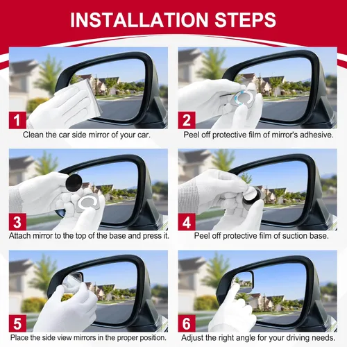 Vista 4 de LivTee Espejo de punto ciego, espejo retrovisor convexo sin marco de vidrio HD con forma de ventilador con ángulo amplio ajustable para vehículos