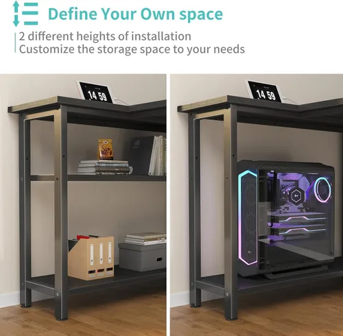 Vista 6 de Lufeiya - Escritorio en forma de L con tomas de corriente, estantes de 47 pulgadas, escritorio de esquina para oficina en casa o dormitorio