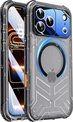 Vista 22 de Funda impermeable para iPhone 15 con Magsafe, protector de pantalla, cordón, IP68 militar de cuerpo completo a prueba de golpes, para deportes