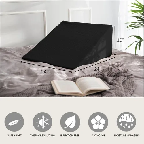 Vista 4 de Funda de almohada de cuña de viscosa de bambú de 24 pulgadas de ancho x 24 pulgadas de largo x 10 pulgadas de alto, absorbe la humedad, refrescante