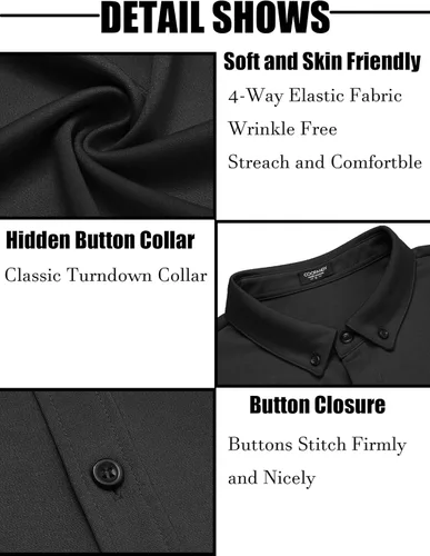 Vista 4 de COOFANDY Camisas de vestir casuales con botones y manga larga para hombre