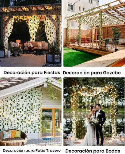 Vista 7 de JACKYLED Paquete de 12 guirnaldas de hiedra artificial de 80 pies, hojas de dinero Pothos con luces de cadena LED de 80 certificadas CE, luces