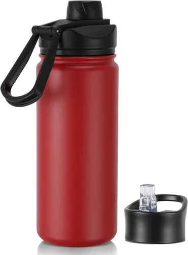 Vista 46 de Botella de agua aislada de 24 onzas con tapa con popote, botella de agua de metal de acero inoxidable con popote y tapa de boca ancha, botella