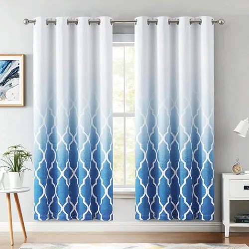 Cortinas Metro Parlor Ombre 100% opacas de 72 pulgadas de largo, 2 paneles para sala de estar, dormitorio con patrón geométrico marroquí azul y