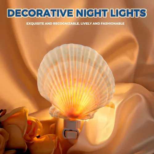 Vista 5 de Hortsun 2 piezas de luz nocturna de conchas marinas y animales marinos enchufables luz nocturna temática de playa decoración de baño