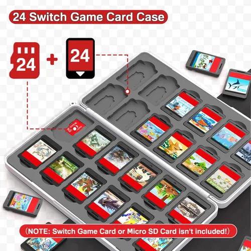 Vista 3 de Switch Game Case Storage 24 juegos para tarjetas y 24 ranuras para cartuchos Micro SD soporte para juegos Switch para Nintendo SwitchOLEDLite funda