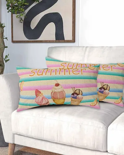 Vista 2 de Ice Cream Summer Lemon King Size Pillowcases, Soft Bed Throw Pillow Covers Sham Luxury Decorative Sofa Couch Long Body Lumbar Bolster Cushion Case