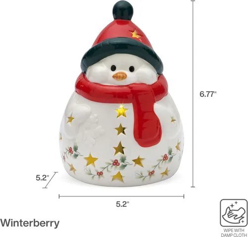 Vista 2 de Pfaltzgraff Winterberry - Bufanda LED con muñeco de nieve, 6.75 pulgadas
