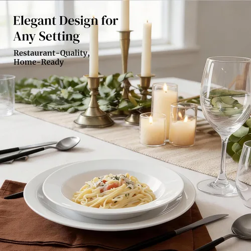 Vista 4 de DOWAN Juego de 4 cuencos de sopa y pasta, platos de ensalada de borde ancho de porcelana blanca, platos de pasta de 8 onzas, aptos para microondas