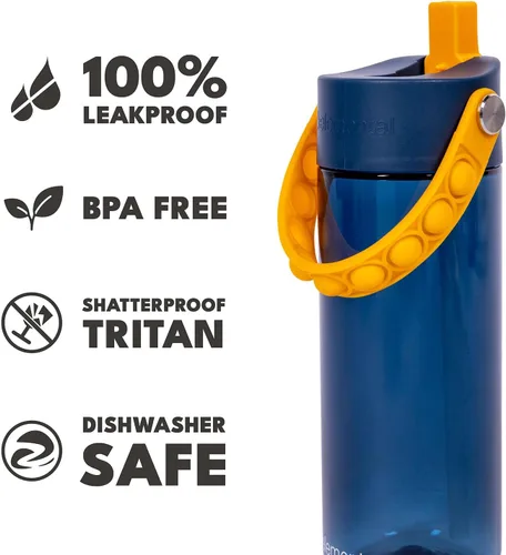 Vista 179 de Elemental Botellas de agua para niños – Botella de agua para niños Splash para la escuela con mango Pop-it – Botella de agua de plástico Tritan sin