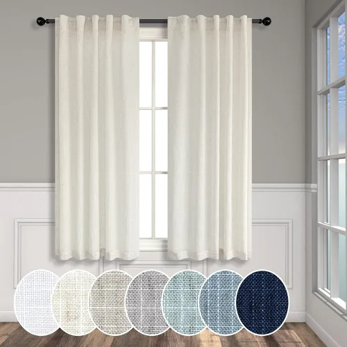 Vista 32 de Cortinas de lino natural semitraslúcidas Pitalk de 36 pulgadas de ancho para sala de estar, juego de 2 paneles con pestaña trasera, cortinas