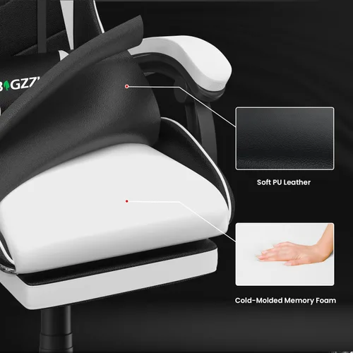 Vista 23 de Bigzzia Silla de videojuegos, sillas ergonómicas de videojuegos con almohada y soporte lumbar, silla de computadora ajustable en altura