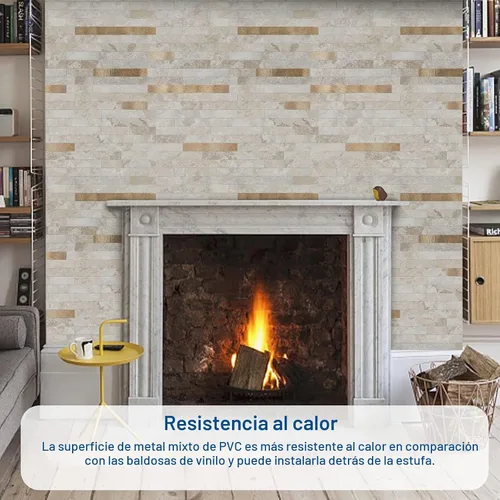Vista 5 de Midcard 20 hojas de azulejos de salpicaduras de pelar y pegar, de PVC, para salpicaduras de cocina Beige oscuro con cobre