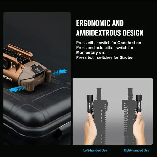 Vista 7 de OLIGHT PL Turbo - Linterna táctica para arma de 800 lúmenes y largo alcance de 515 metros, luz montada en riel de 66,300 candelas con función