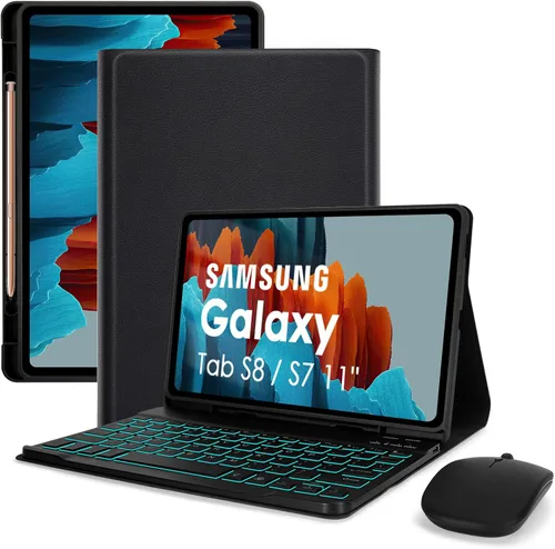 Vista 10 de LAMA Funda con teclado retroiluminado para Samsung Galaxy Tab S10 Lite/S10 FE/S9 FE 10.9 pulgadas, funda de teclado inalámbrico desmontable