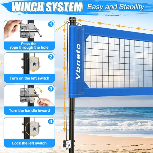Vista 2 de Red de voleibol para patio trasero, red ajustable resistente anti-hundimiento para exteriores con sistema de cabrestante, juego de voleibol de playa