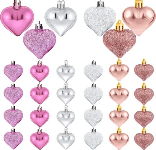Vista 11 de Emopeak 24 adornos en forma de corazón de San Valentín, adornos románticos para el día de San Valentín, 3 estilos (brillante, brillantina), 3