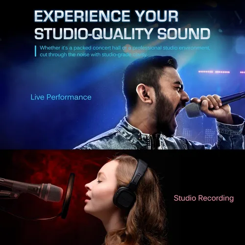 Vista 3 de CAROL AC-900S XLR - Micrófono vocal con cable - Micrófono supercardioide dinámico con tecnología de cancelación de ruido AHNC de doble motor