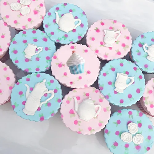 Vista 7 de Moldes de silicona para fiesta de té, 2 unidades, molde de fondant de chocolate para decoración de pasteles, azúcar de caramelo, decoración