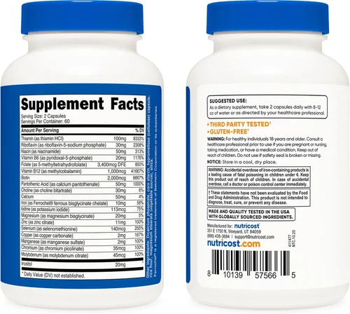 Vista 3 de Nutricost Complejo de vitamina B metilada 120 cápsulas - (60 porciones) Sin gluten
