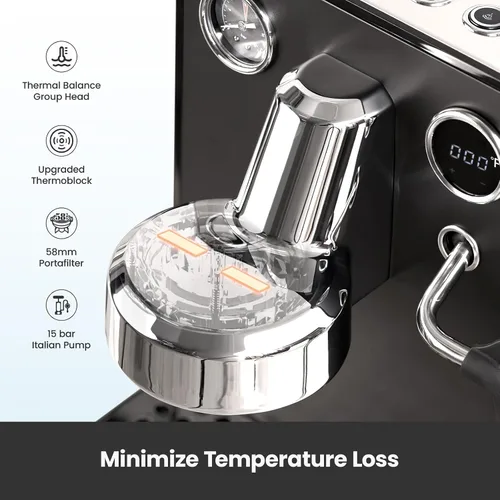 Vista 7 de Gemilai G3006A - Máquina de café expreso, cafetera de café frío y caliente para el hogar con control de temperatura PID doble, pantalla doble, bomba