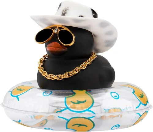 Vista 33 de Wonuu Decoraciones de tablero de goma de pato para automóvil, accesorios con anillo de natación, gafas de sol, sombrero y collar, azul y delfín