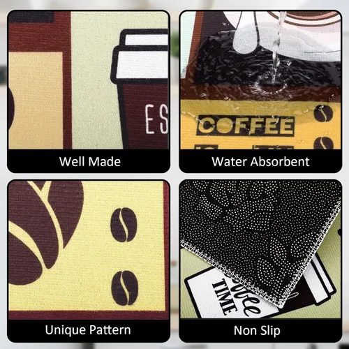 Vista 5 de Sinmoe Juego de 3 alfombras de cocina antideslizantes, color negro, resistentes a las manchas, antifatiga, para suelos de microfibra, tapete