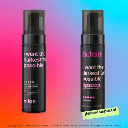 Vista 4 de b.tan Mousse autobronceador ultra oscuro Quiero el bronceado más oscuro posible - Espuma bronceadora sin sol de 1 hora de expresión rápida, brillo