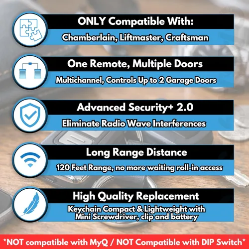 Vista 2 de 1 mini para LiftMaster Chamberlain Craftsman para puerta de garaje, 893LM 893Max 891LM 371LM 373LM 971LM 973LM 973LM, llavero de 2 botones