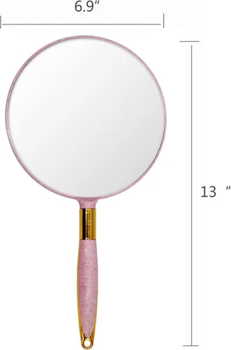 Vista 4 de Eaoundm Espejo de mano redondo para maquillaje (6.9 pulgadas de ancho x 13 pulgadas de largo, rosa)