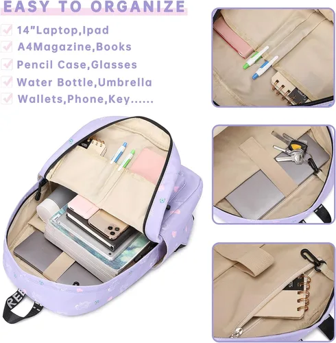 Vista 5 de Mygreen - Mochila escolar con bonitos diseños para niños y niñas, 11.5 x 15.7 x 5.1 pulgadas