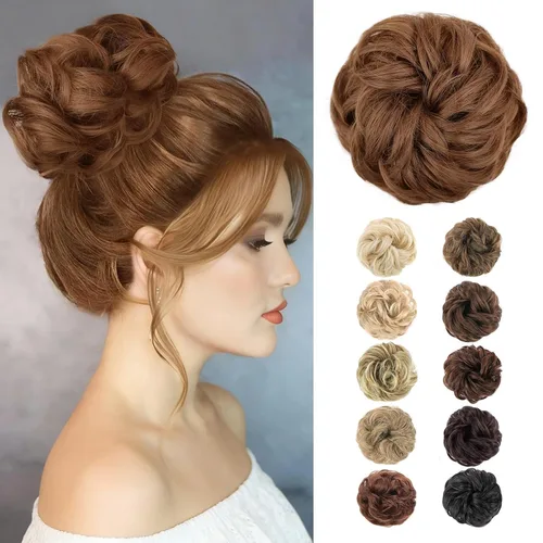 Vista 18 de Morica - 1 extensión de cabello sintético en forma de moño estilo ondulado, recogido y desordenado, y con banda elástica para mujeres (12224#)