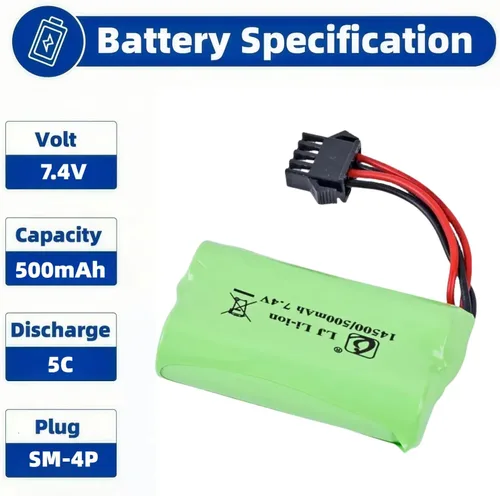 Vista 2 de 2 unids 7.4v 500mah batería de iones de litio SM4P enchufe con 7.4v cable USB para bolas de gel Blaster pistola eléctrica de agua