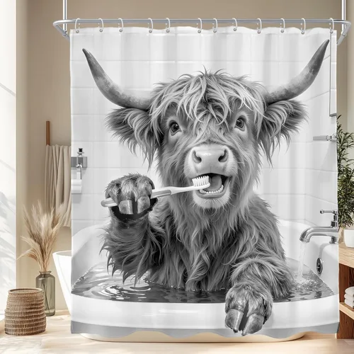 Vista 30 de AMBZEK Divertida cortina de ducha de vaca de las tierras altas, 60 pulgadas de ancho x 72 pulgadas de largo, divertida granja, ganado rústico