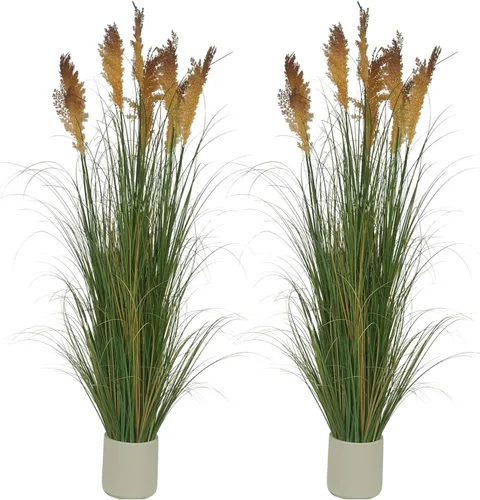 Vista 9 de Plantas de césped artificial de 47 pulgadas (4 pies, 2 unidades) – Plantas artificiales con hierba alta, hierba falsa, decoración amarilla del hogar