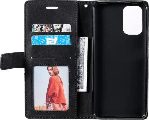 Vista 4 de Funda para Xiaomi Redmi Note 10 4G Funda de cuero, Funda para Xiaomi Redmi Note 10s Caso,Funda para Xiaomi Redmi Note 10 4G M2101K7AG M2101K7I Negro