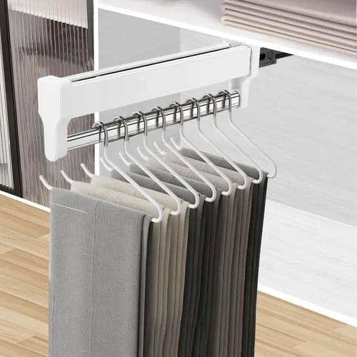Vista 3 de Barra de Valet Extraíble para Armario, Ajustable, de Acero Resistente, Montada en la Parte Superior, para Almacenamiento de Ropa en el Armario