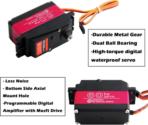 Vista 2 de 2 unids DS5160SSG 132.3 lbs Digital Servo Metal Gear Gran Torque robótica de alta velocidad impermeable RC Car Servo 270 grados con 18T aluminio