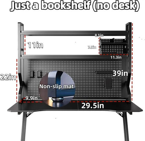 Vista 2 de Desktop Hutch Bookshelf,Many Gifts,Metal Desktop Bookcase with pegboard, Desk Shelf, Countertop Storage Organizer Rack for Dorm or Office,Desktop