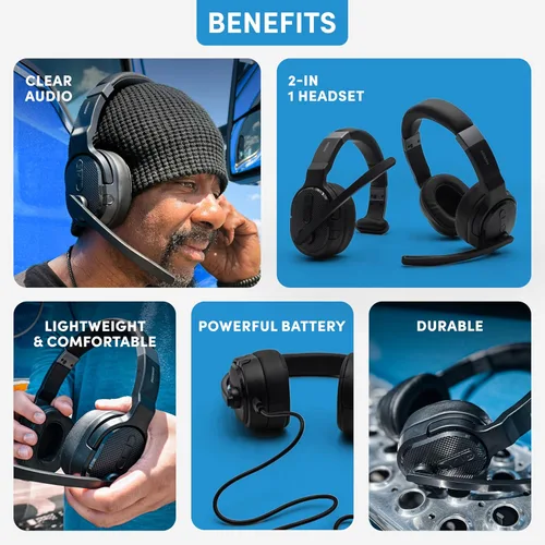 Vista 3 de FalconEye Electronics Patriot Convertible Bluetooth sobre la cabeza Auriculares estéreo con cancelación de ruido de una o dos orejas, alcance de más